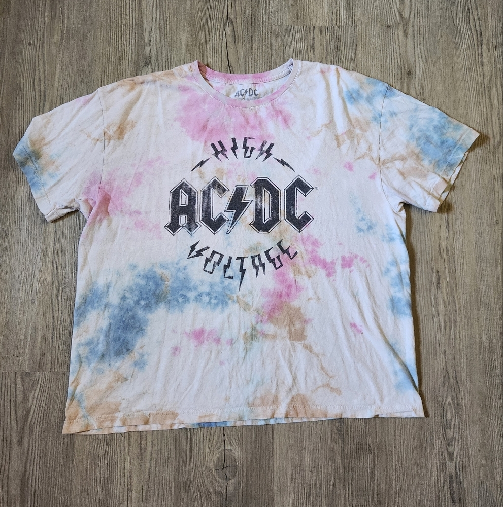 AC/DC Cotton Graphic Cotton Short Sleeve Tie Dye Ban Conert Tee Large